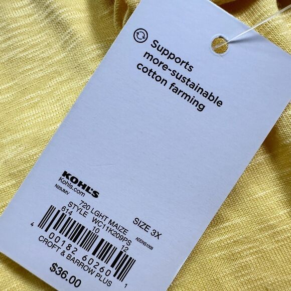 NWT Croft & Barrow Plus Size Yellow Short Sleeve Top Shirt a Size 3XL - Picture 5 of 5